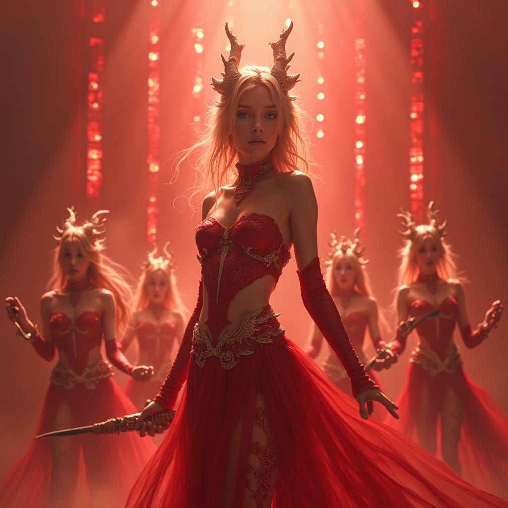 Dragon Girl Band on Stage in Hyperdetailed Fantasy Art