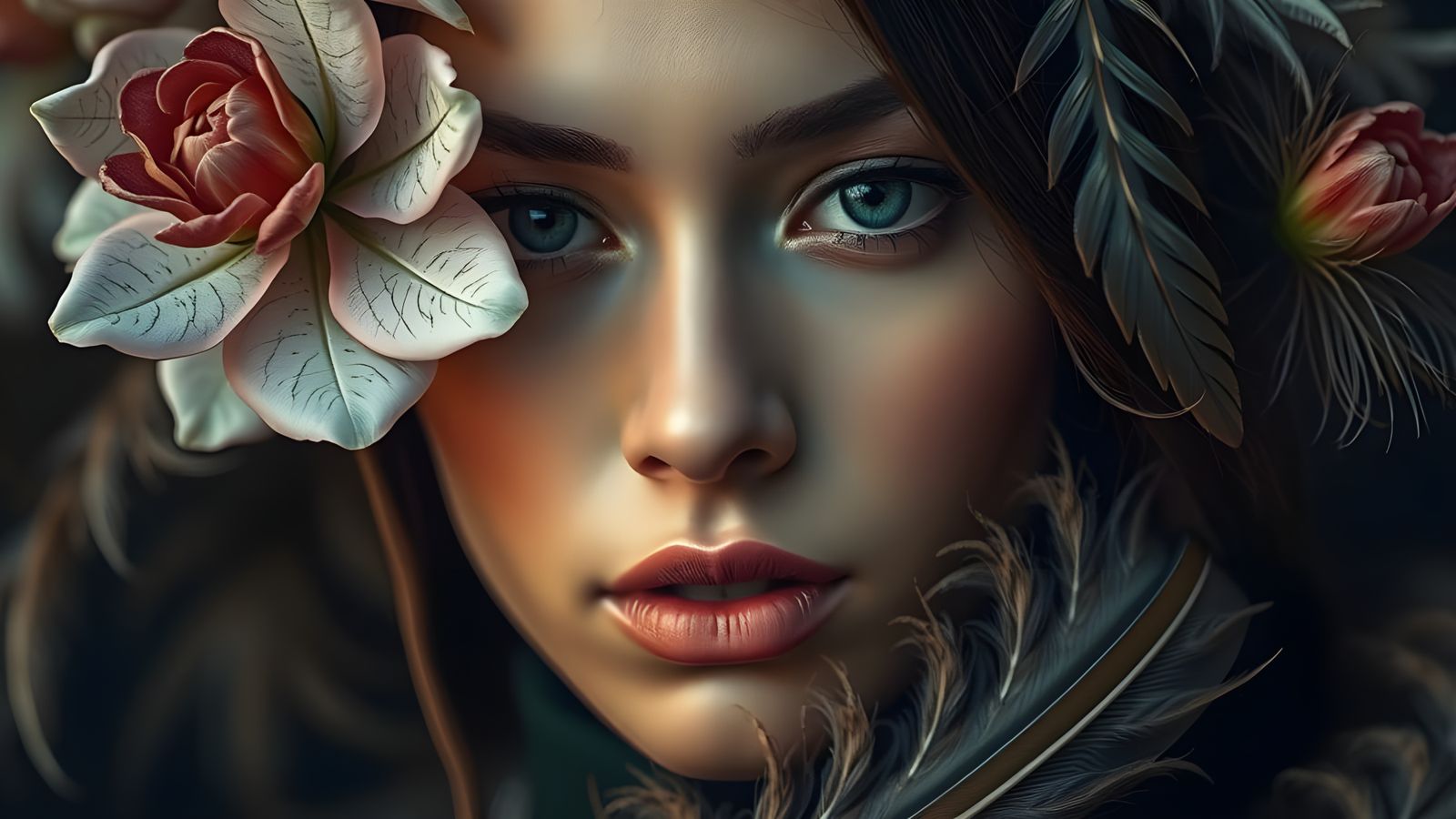 Floral Veil Portrait in Hyperrealistic Style