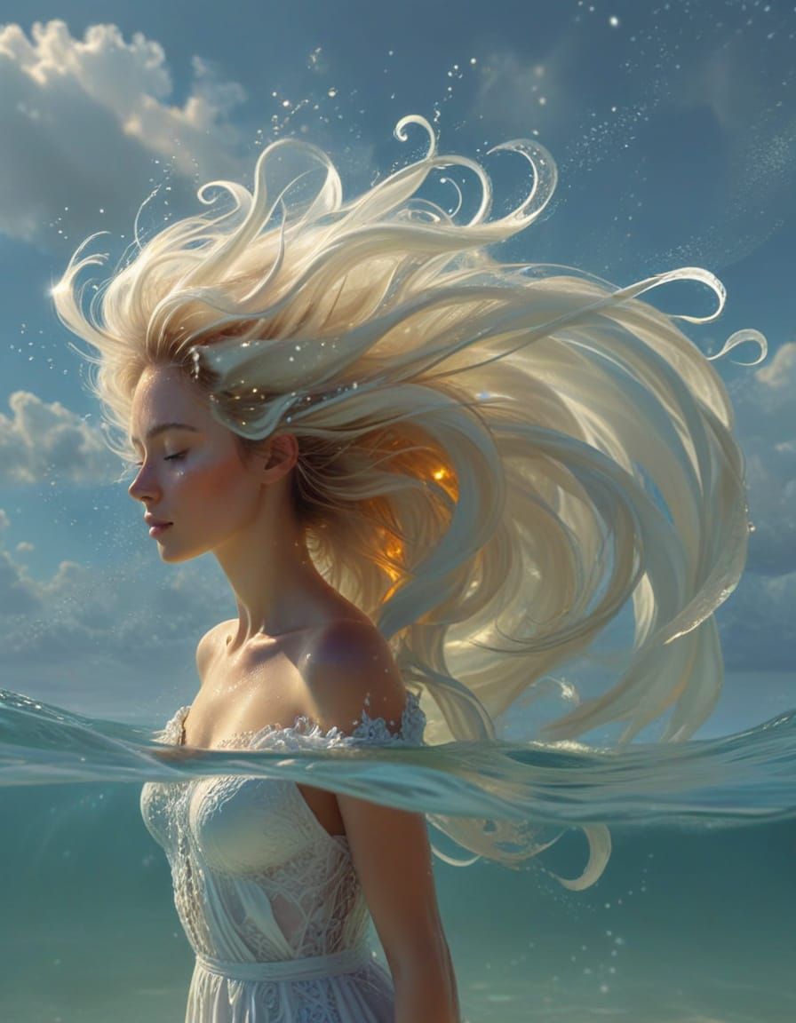 Ethereal Woman in Serene Water, Digital Painting
