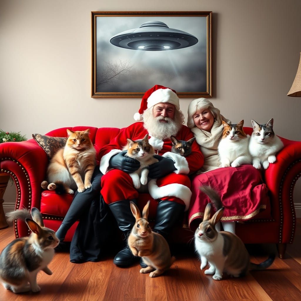 Whimsical Christmas Scene with Santa and Furry Friends
