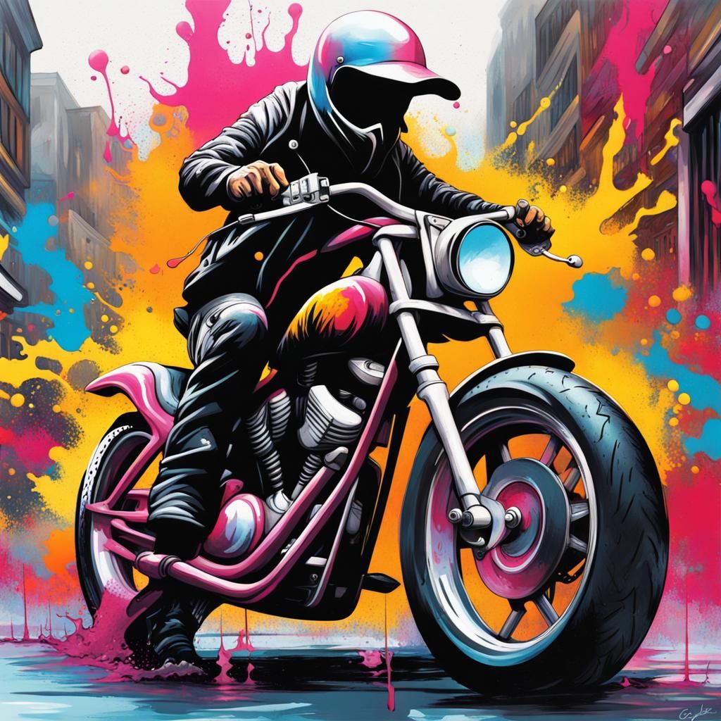 Biker in Graffiti Splash Art Style