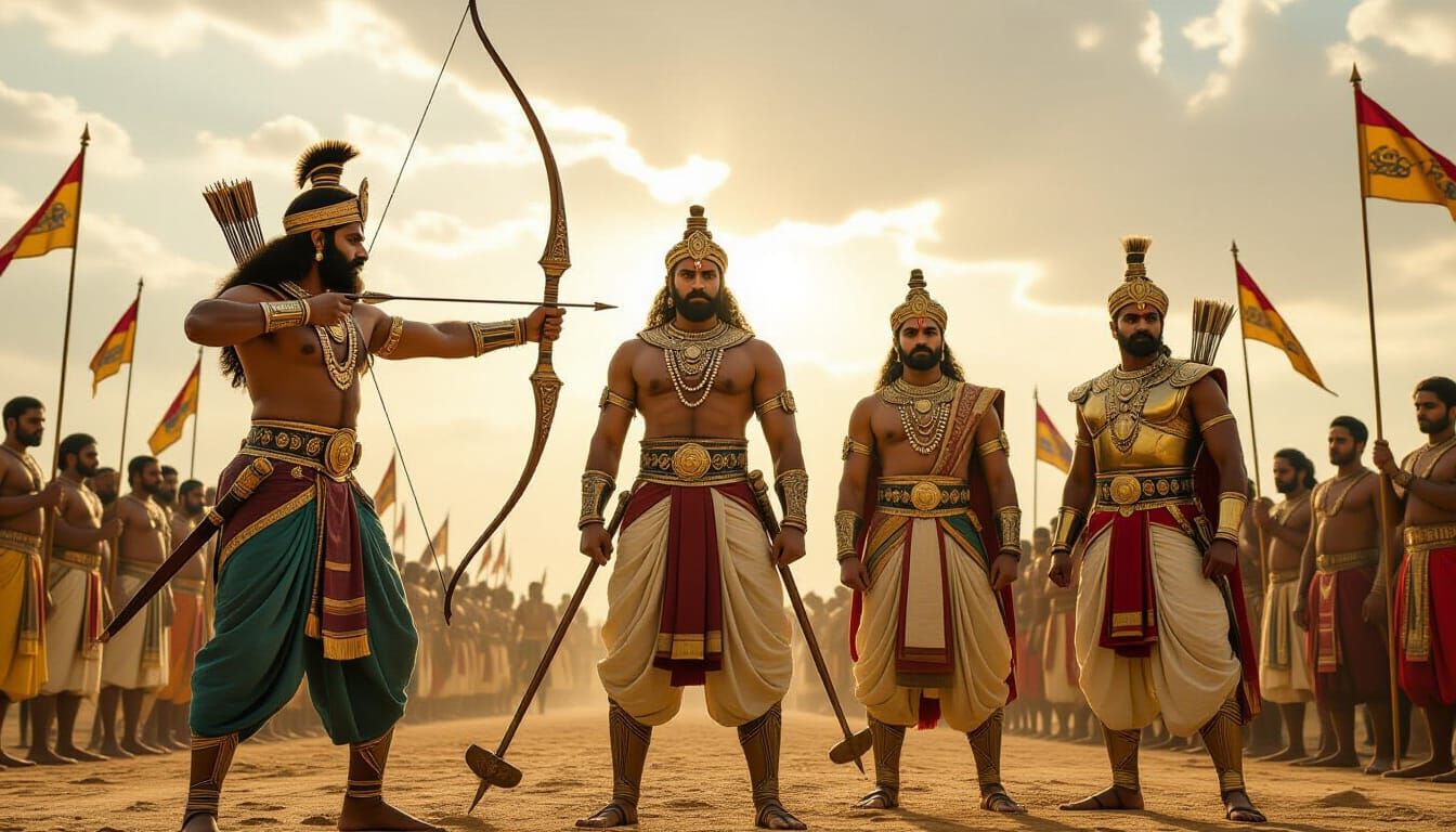 Epic Battlefield Scene with Bhima and Arjuna