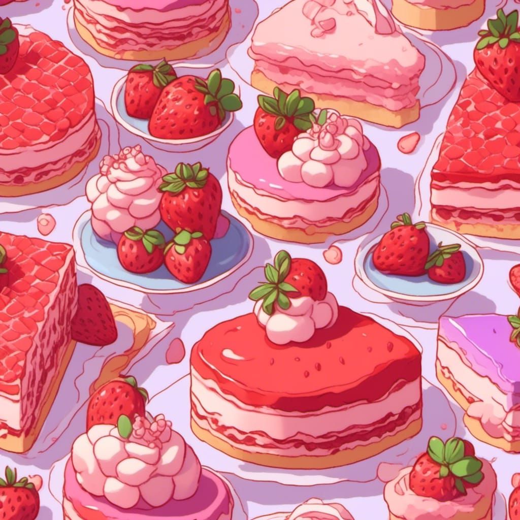 Strawberry Dessert Pastel Anime Sticker Sheet