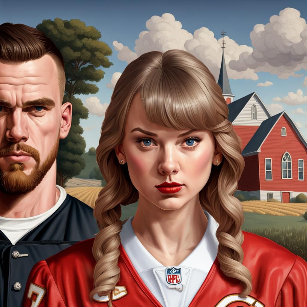 Taylor Swift & Travis Kelce: American Gothic Parody