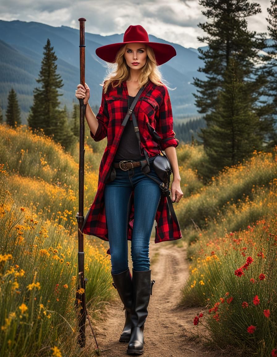 Woman Hiker on Trail to Distant Shangri-La