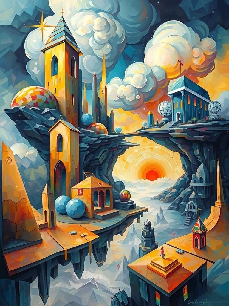 Mystical Cloud City at Dawn: Surrealist Fantasy