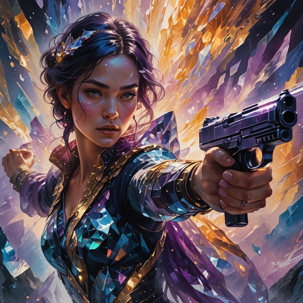 Crystalline Gunslinger in Fantasy Oil Painting