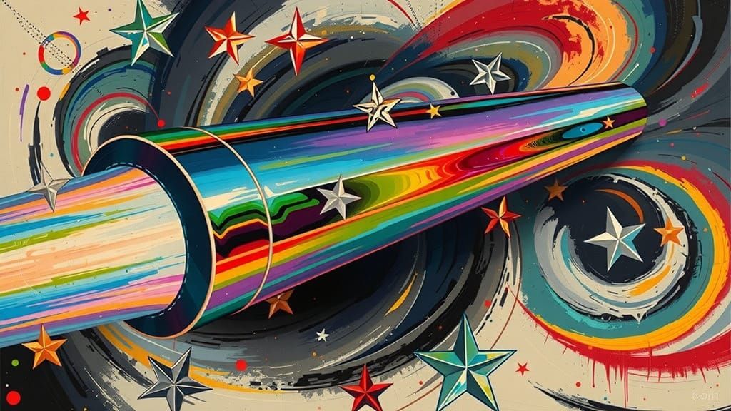 Sleek Rainbow Cylinder with Cosmic Vortexes