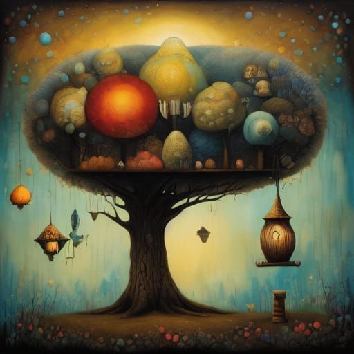 Woman's Joyful Portrait Within a Mystical Lamp