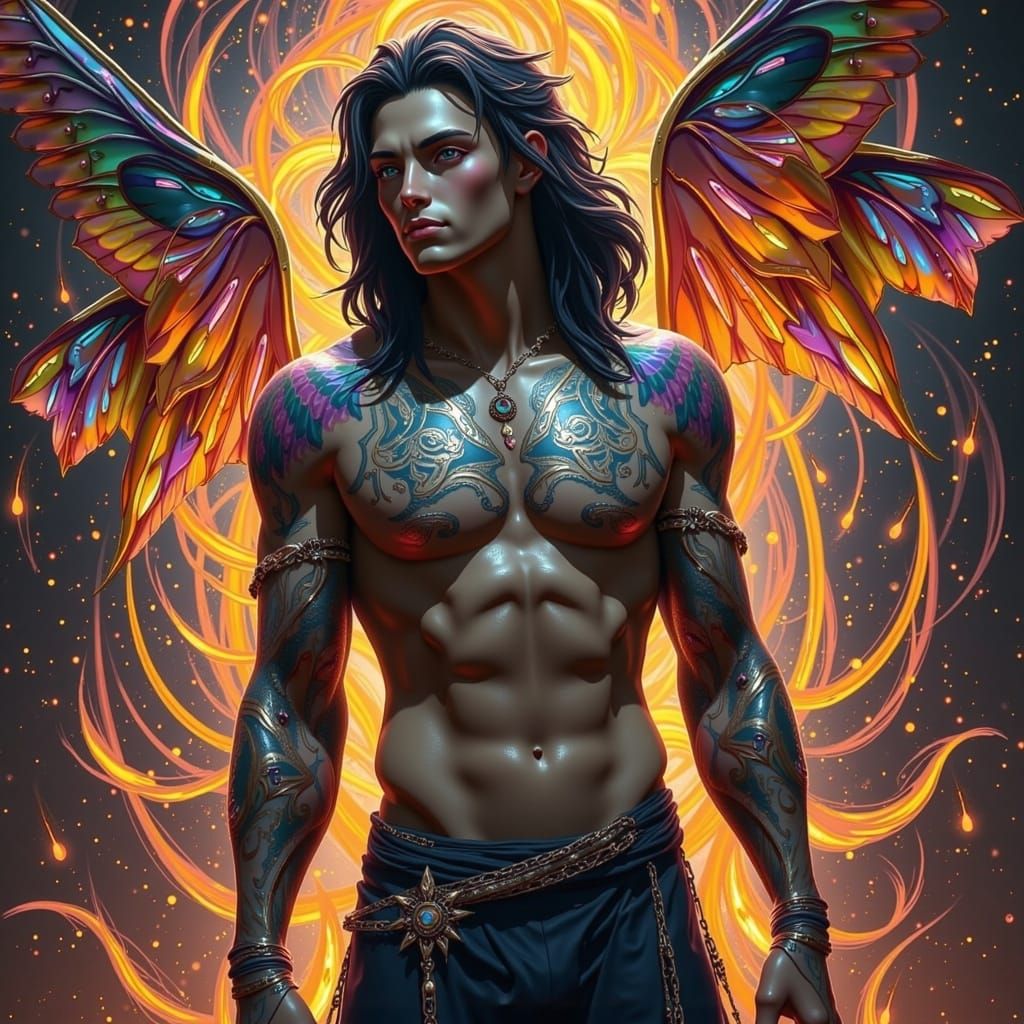 Regal Desert Fae in Vibrant Metallic Attire