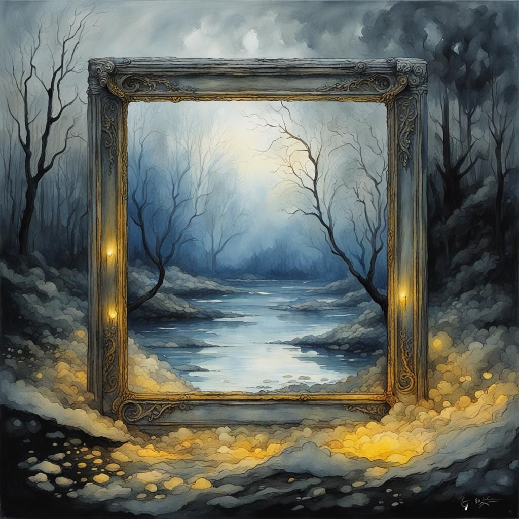 Delicate Watercolor Frame in a Haunting Bokeh Effect