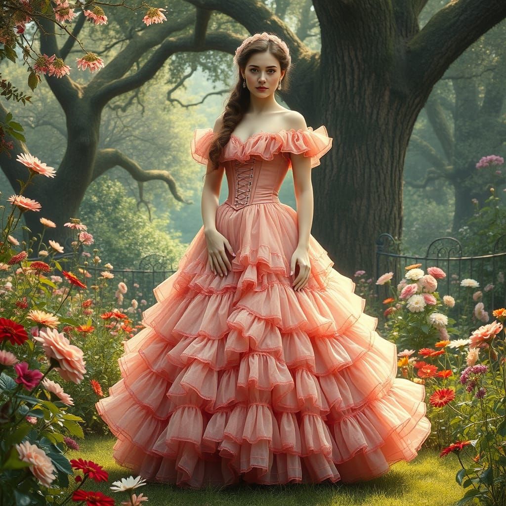 Woman in Pre-Raphaelite Style Garden