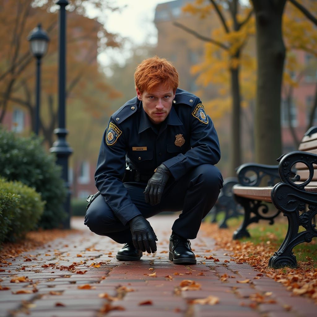 Hyper Realistic Photo of Red-Haired Policeman in Boston Comm...