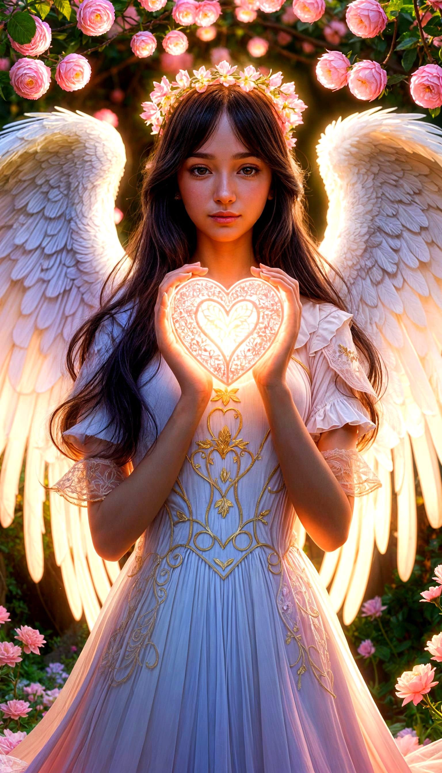 Gentle Angel Illuminates Valentine Garden with Love