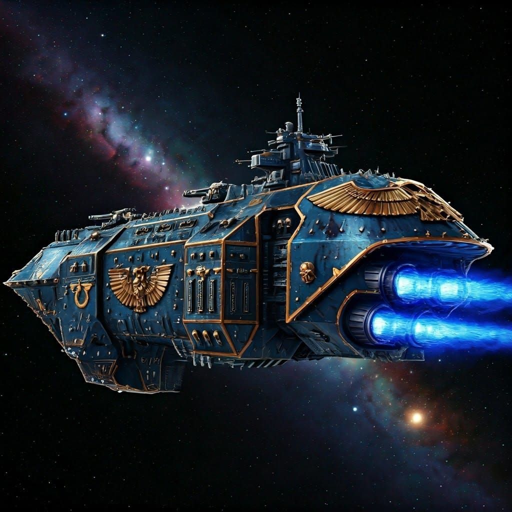 Gothic-Futuristic Warhammer 40K Spaceship Soars Through Deep...