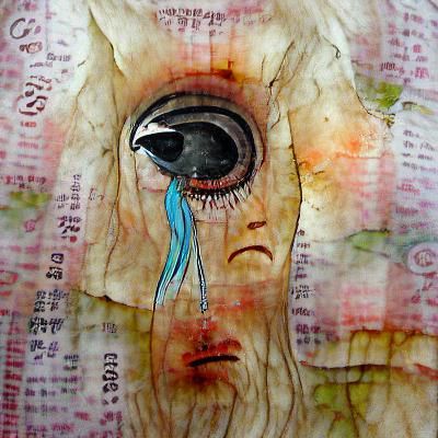 Expressive Weeping Eye in Mixed Media