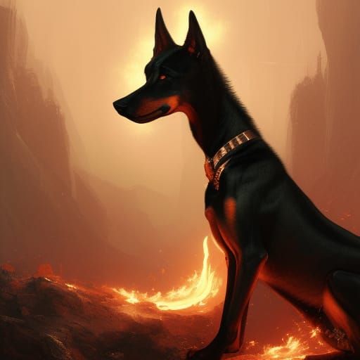 Doberman Wolf in Rose Gold Flames