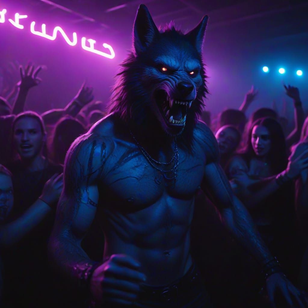 goth werewolves dancing at a rave