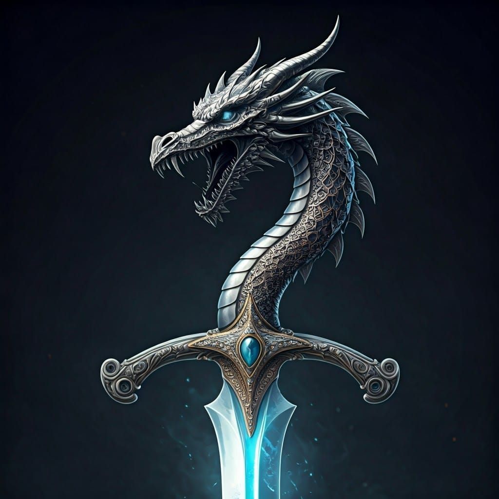 Platinum Dragon Shortsword Artifact in Biomechanical Style