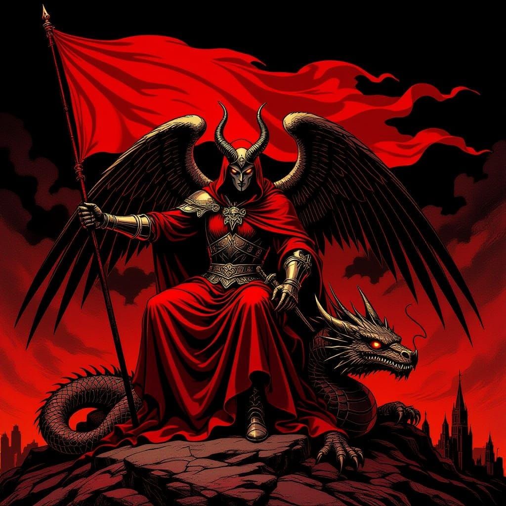 Crimson Flag with Destroying Angel and Dragon