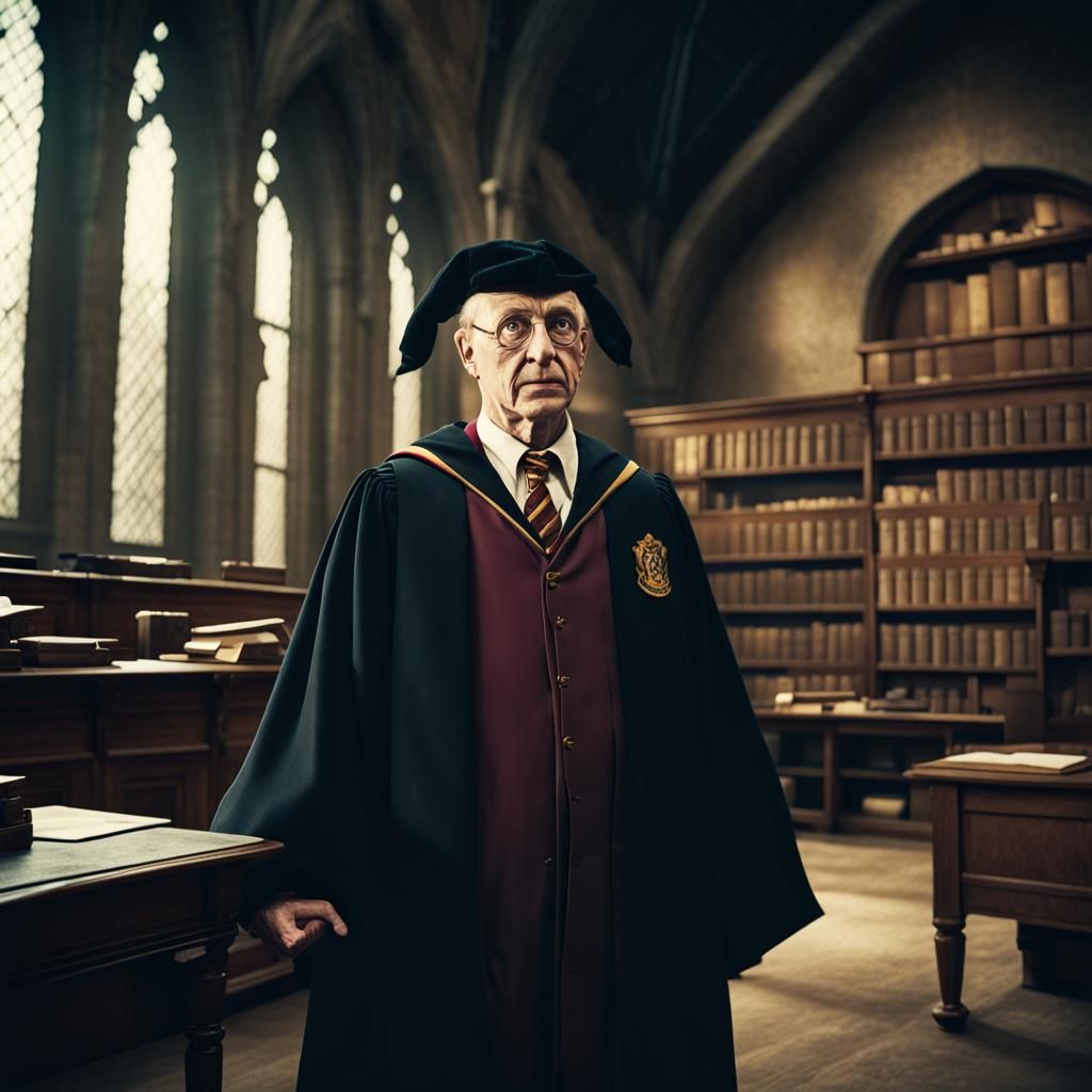 Harry Potter as Hogwarts Headmaster: Cinematic Film Still