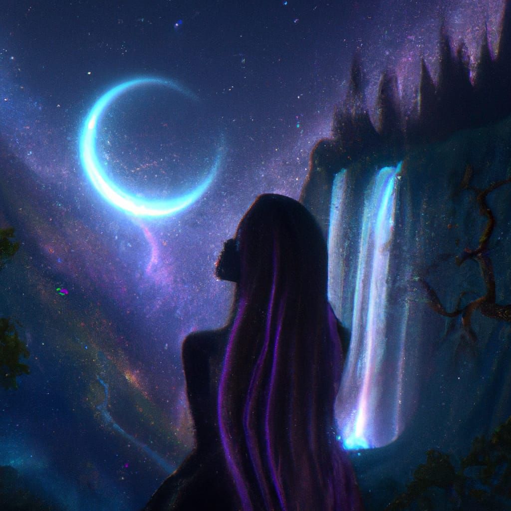 Woman Gazing at Starry Night Sky