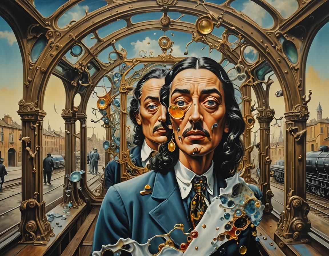 Surreal Train Station Scene in Dali Style