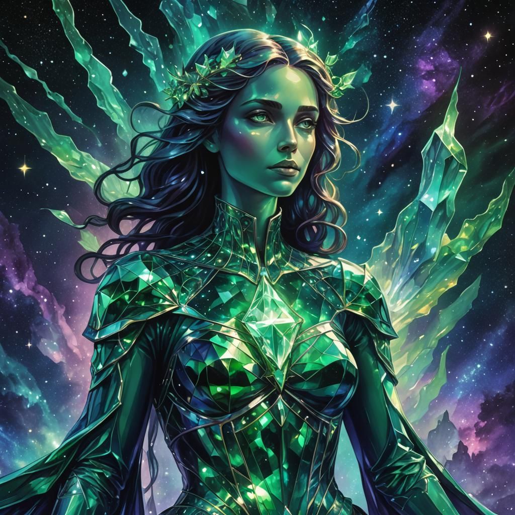 Emerald Glass Figure in Cosmic Astral Style