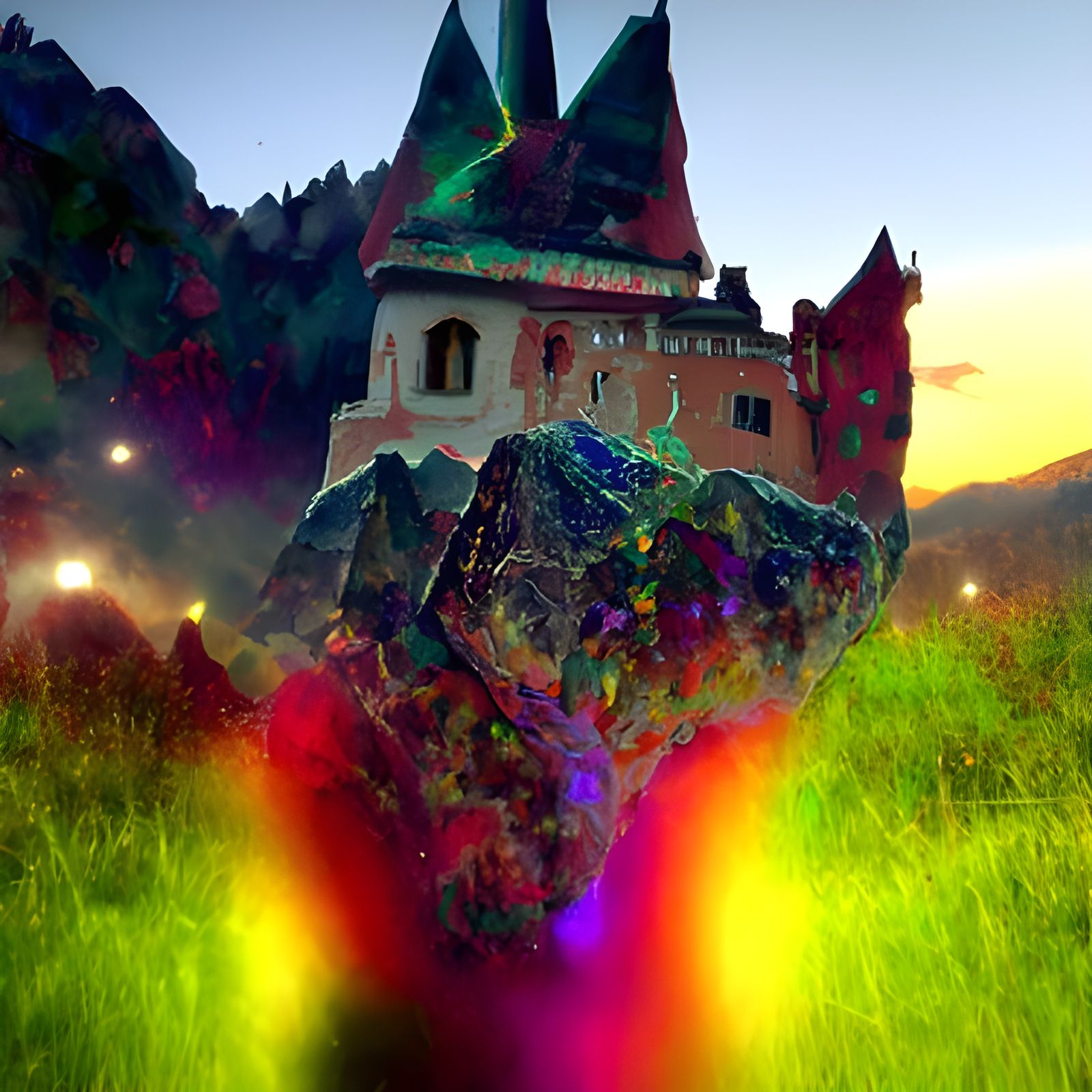 Transylvania Castle Rock: Holographic Astral Illustration