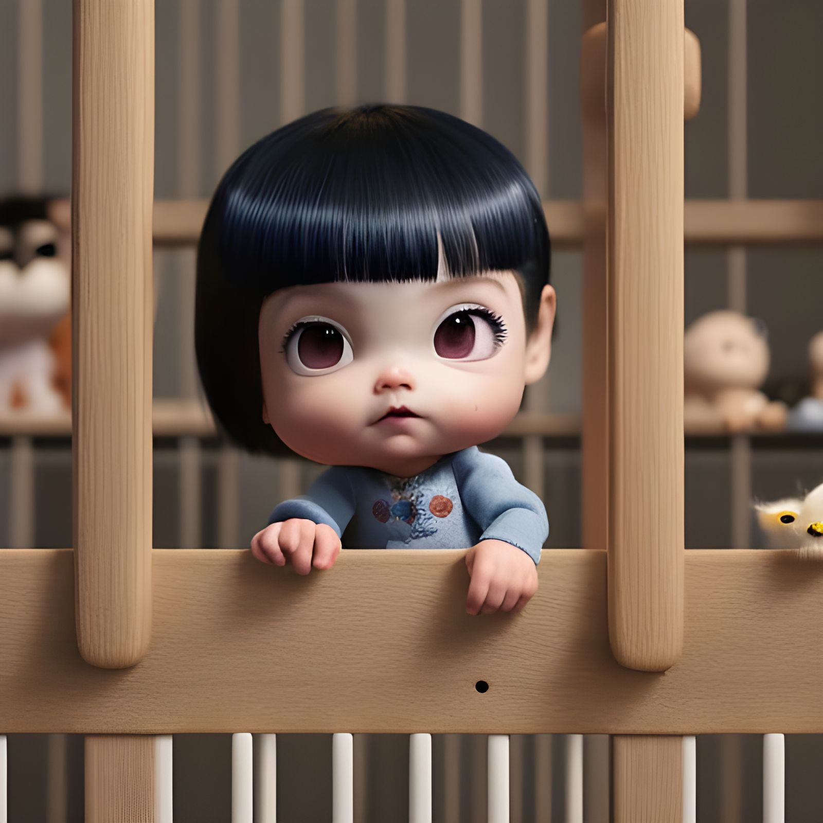 Adorable Baby Criminal in Crib: Hyperrealistic Digital Art
