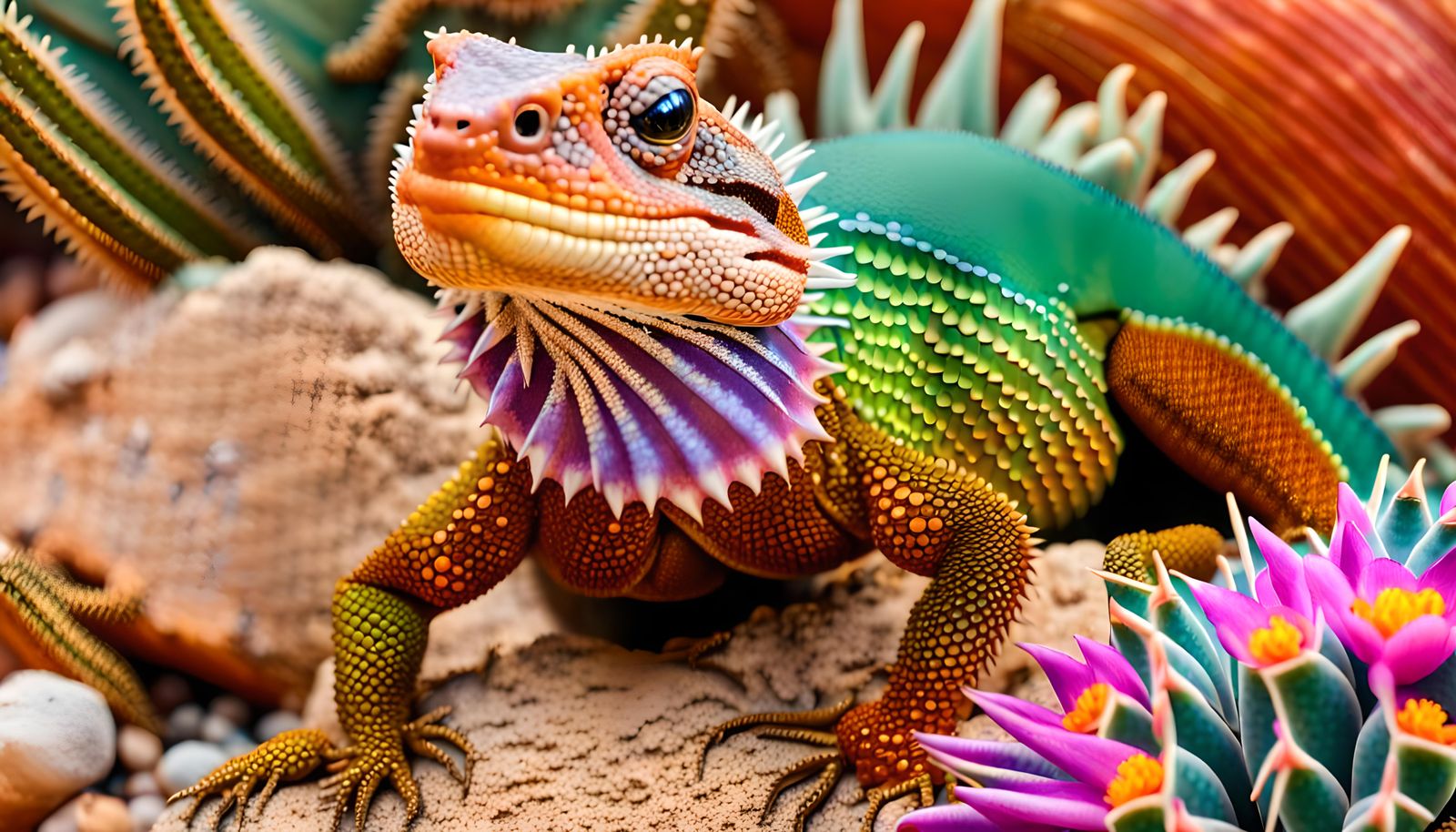 Iridescent Desert Lizard Portrait in Digital Art Style