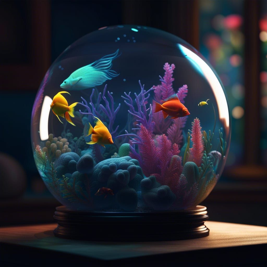 Colorful Aquarium Inside Glass Ball: Matte Painting