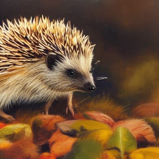 Hedgehog's Rich Autumn Harvest in Golden Hour Light