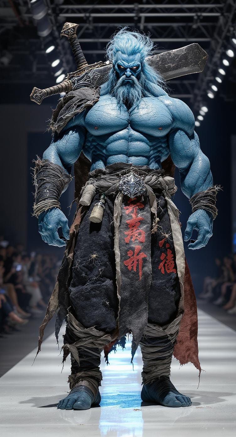 Muscular Warrior on Fashion Runway as Digital Art