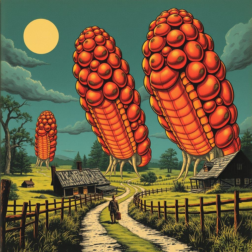 Giant Amorphous Gastropods Invade 1960s Village in Cyberpunk...