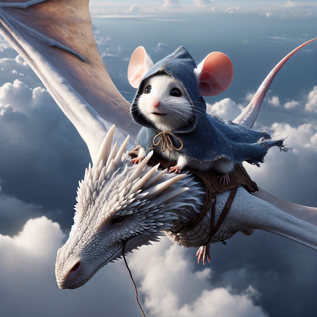 Majestic White Dragon and Delighted Mouse in Fantasy Flight