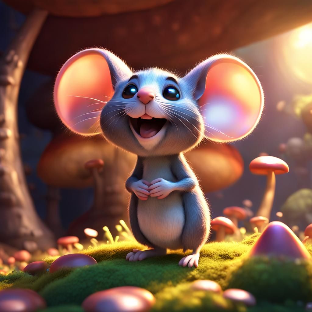 Cute Mouse in Mushroom House: 3D Digital Art