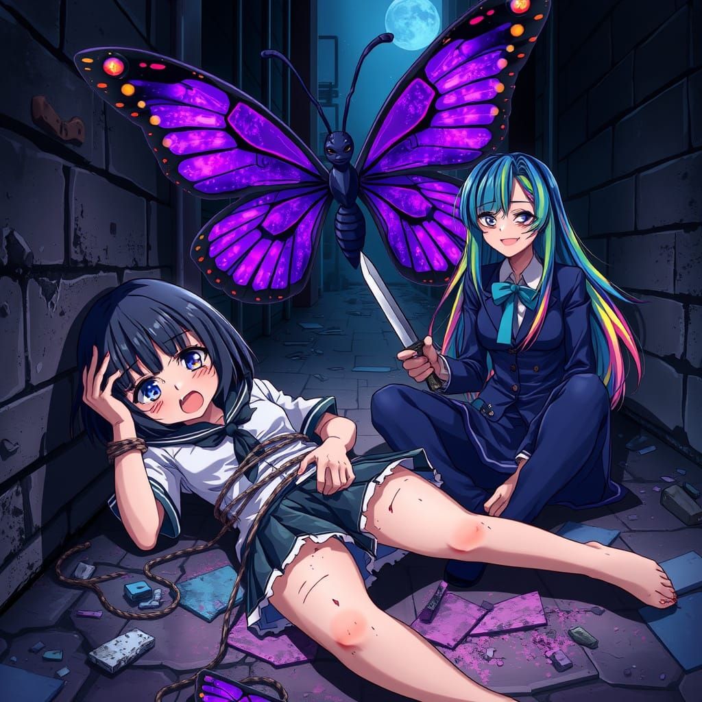 Anime Girl Hero Bound by Sinister Forces in a Dark Alley