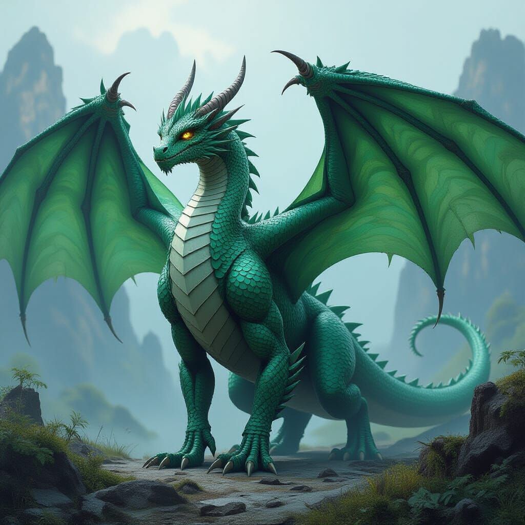 Majestic Dragon Beast in Mystical Landscape