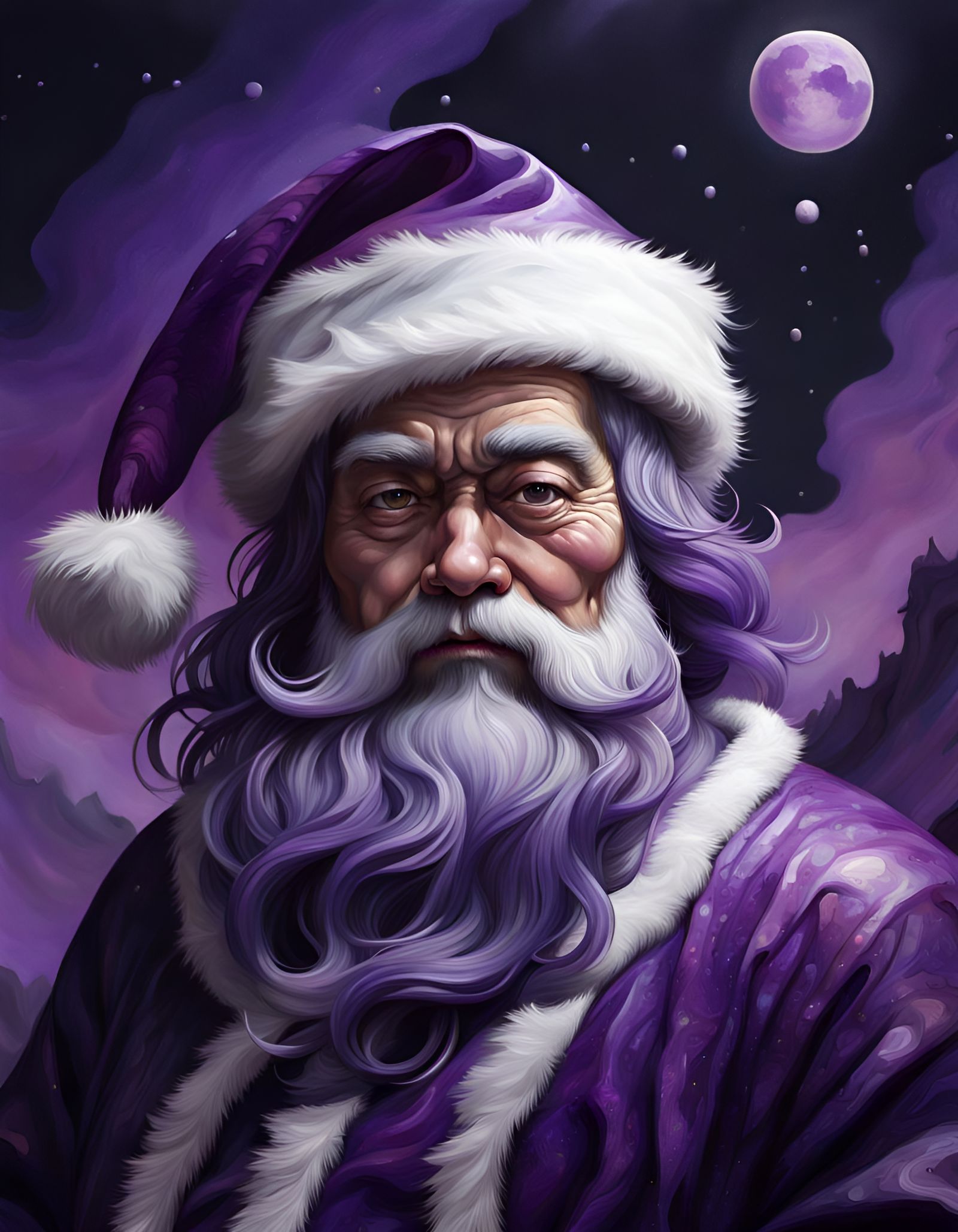 Purple Santa Claus in Surrealist Painting Style