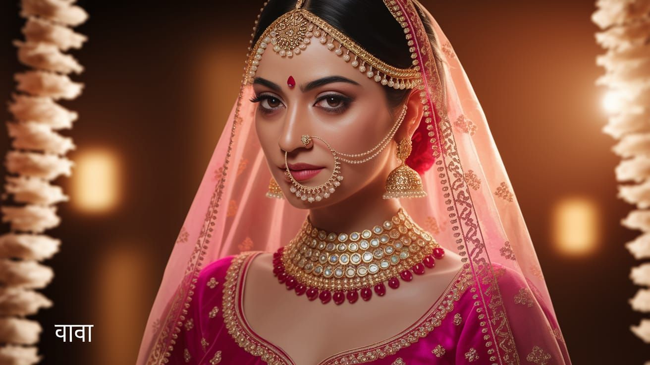 Indian Bride in Ornate Gold and Pearl Headpiece