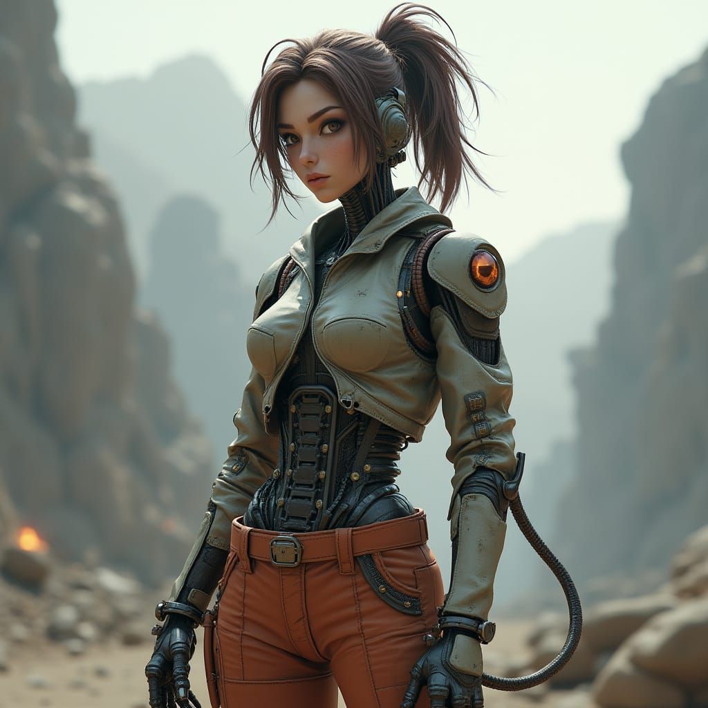 Cyborg Woman in Post-Fallout World: 3D Anime Art