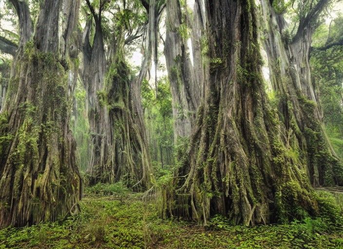 Post-Apocalyptic City Ruins with Prehistoric Vegetation