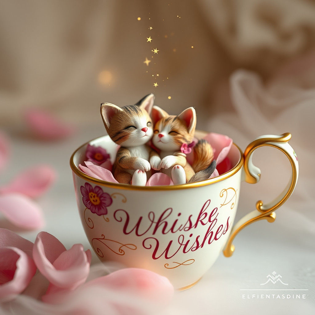 Coffee Cup with Cat Dolls in Dreamy Style