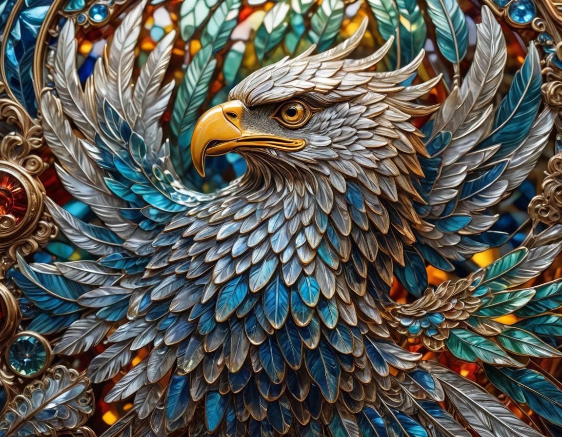 Enameled Glass Eagle Macro Photograph in Baroque Style