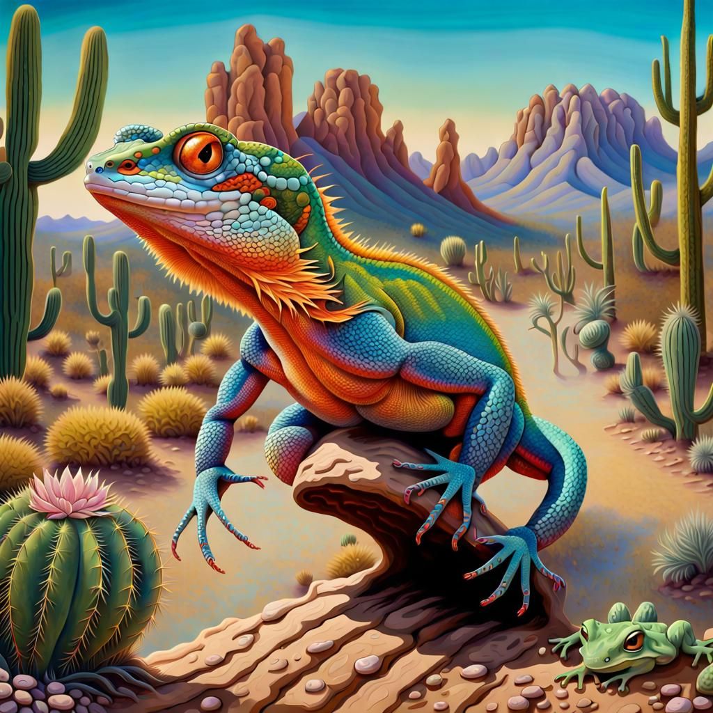 Lizard Rides Cobra Through Arizona as Acrylic Art