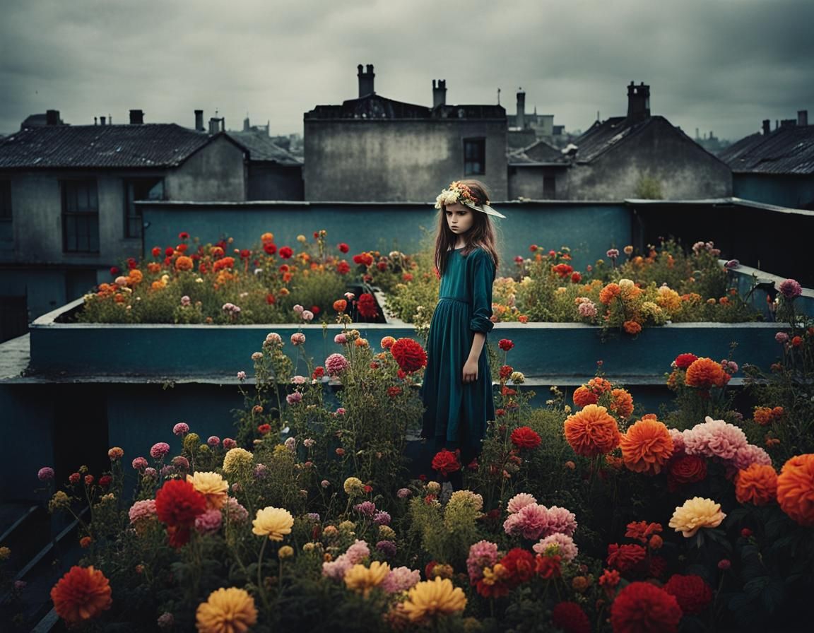 Children's Rooftop Garden in Photographic Art Style