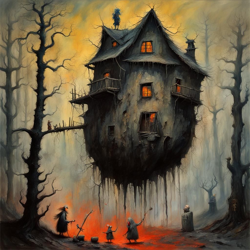 Baba Yaga in Epic Impressionist Gouache Style