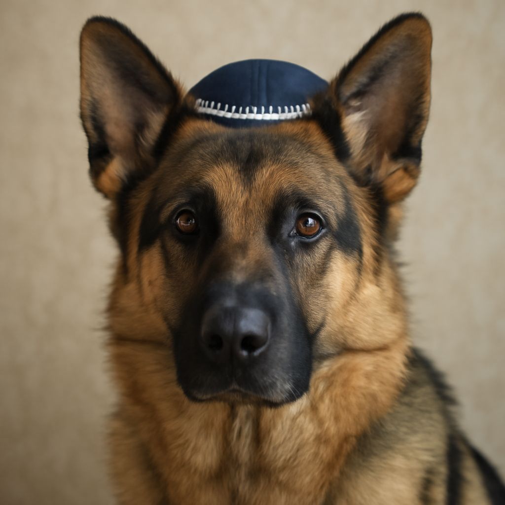 German Shepherd Dog Wearing a Kippah
