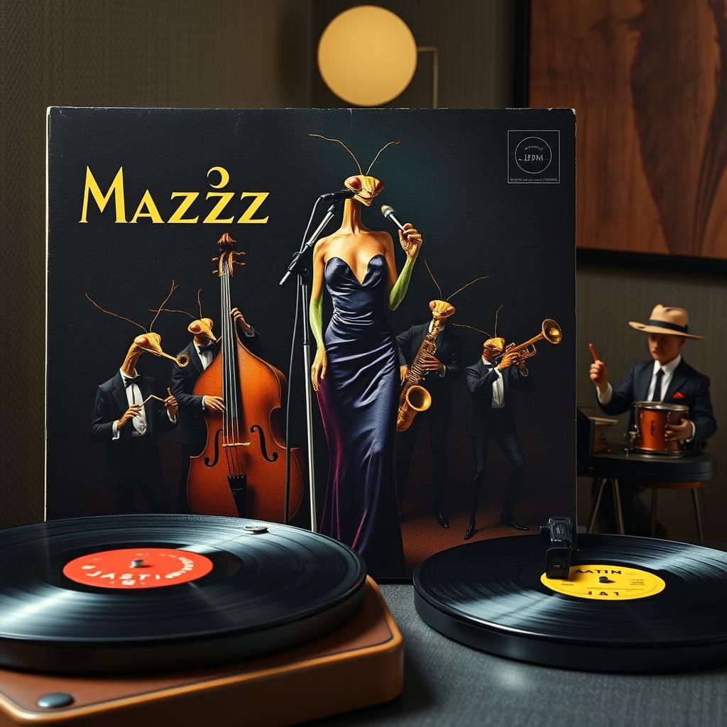 Mantis Jazz Singer Album Cover in Film Noir Style